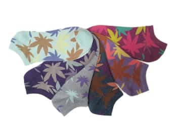 Women's Low Cut Novelty Socks - Two Tone Marijuana Leaf Print - Size 9-11 - 6-Pair Packs
