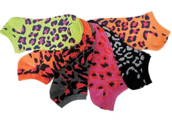 Women's Low Cut Novelty Socks - Two Tone Leopard Print - Size 9-11 - 6-Pair Packs