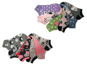 Women's Low Cut Novelty Socks - Diva Cat Print - Size 9-11 - 6-Pair Packs