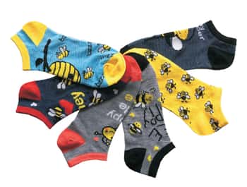 Women's Low Cut Novelty Socks - Bumblebee Print - Size 9-11 - 6-Pair Packs
