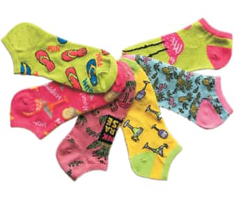 Women's Low Cut Novelty Socks - Margarita, Flip Flop, & Pineapple Print - Size 9-11 - 6-Pair Packs