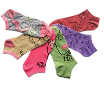 Women's Low Cut Novelty Socks - Cubism Art Print - Size 9-11 - 6-Pair Packs
