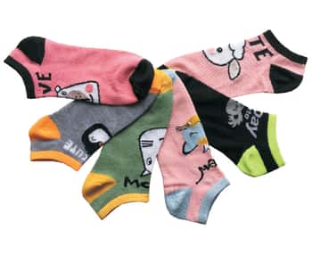 Women's Low Cut Novelty Socks - Cute Cuddly Animal Print - Size 9-11 - 6-Pair Packs