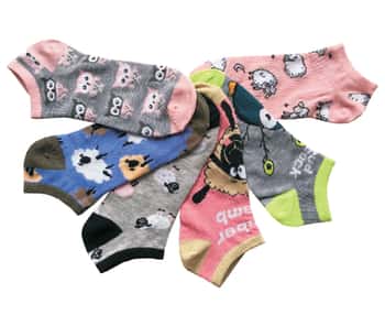 Women's Low Cut Novelty Socks - Owl & Sheep Print - Size 9-11 - 6-Pair Packs