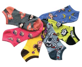 Women's Low Cut Novelty Socks - Monkey Print - Size 9-11 - 6-Pair Packs