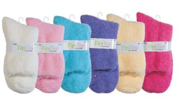 Women's Fuzzy Crew Socks w/ Non-Skid Grips - Assorted Colors - Size 9-11