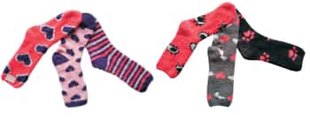 Women's Fuzzy Crew Socks w/ Non-Skid Grips - Heart/Dog/Eye/Striped Prints - Size 9-11