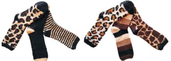 Women's Fuzzy Crew Socks w/ Non-Skid Grips - Jaguar, Zebra & Giraffe Print - Size 9-11