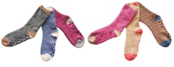 Women's Two Tone Fuzzy Crew Socks w/ Non-Skid Grips - Solid Heel & Toe - Size 9-11