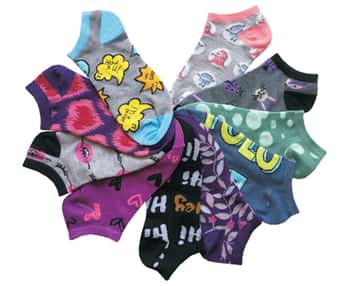 Girl's No Show Socks - Pop Art Print - Size 6-8 - 10-Pair Packs