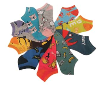 Girl's No Show Socks - Animal & Sea Life Print - Size 6-8 - 10-Pair Packs