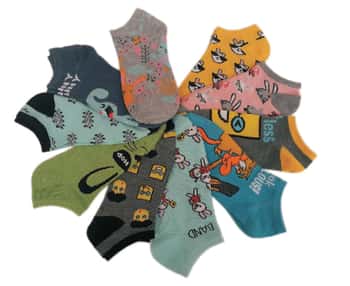 Girl's No Show Socks - Duck, Emoji, & Bunny Print - Size 6-8 - 10-Pair Packs