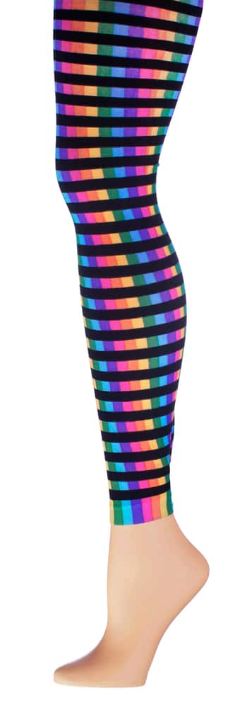 Women's Fashion Leggings - Striped Neon Print
