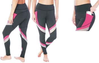 Women's Performance Two Tone Sport Leggings w/ Side Pocket - Pink & White - Sizes Small-2XL