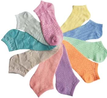 Women's No Show Novelty Socks - Chevron Patterns & Pastel Colors - 10-Pair Packs - Size 9-11