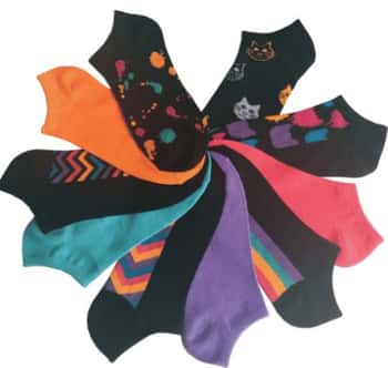 Women's No Show Novelty Socks - Chevron, Paint Splat, Cat Prints - 10-Pair Packs - Size 9-11