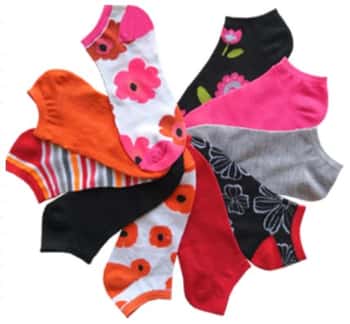 Women's Graphic No-Show Socks - Flower Theme - 10-Pair Packs
