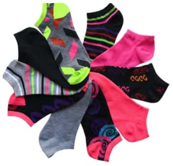 Women's Graphic No-Show Socks - Chevron Heart Theme - 10-Pair Packs