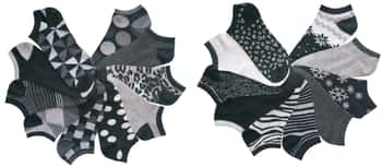 Women's No Show Black & White Novelty Socks - Zebra, Leopard,  & Snowflake Print - 10-Pair Packs - Size 9-11