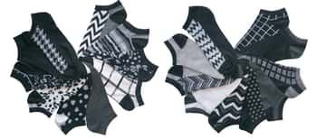 Women's No Show Black & White Novelty Socks - Assorted Designs - 10-Pair Packs - Size 9-11