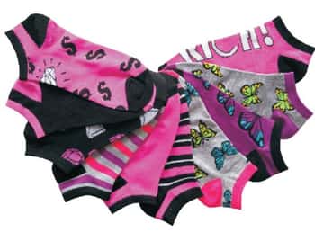 Women's No Show Novelty Socks - Stripes & Butterfly Print - 10-Pair Packs - Size 9-11