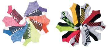 Women's No Show Novelty Socks - Sneaker & Checker Print - 10-Pair Packs - Size 9-11