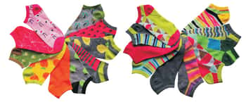 Women's No Show Novelty Socks - Neon Tropical Print - 10-Pair Packs - Size 9-11