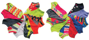 Women's No Show Neon Novelty Socks - Assorted Prints - 10-Pair Packs - Size 9-11
