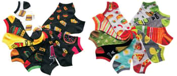 Women's No Show Novelty Socks - Fast Food Print - 10-Pair Packs - Size 9-11