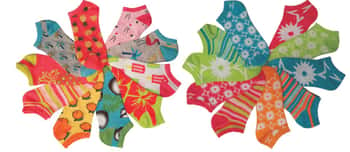 Women's No Show Neon Novelty Socks - Tropical Print - 10-Pair Packs - Size 9-11