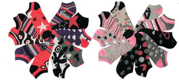 Women's No Show Novelty Socks - Hearts & Stars - 10-Pair Packs - Size 9-11