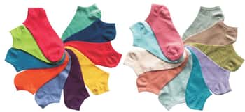 Women's No Show Novelty Socks - Pastel & Solid Colors - 10-Pair Packs - Size 9-11