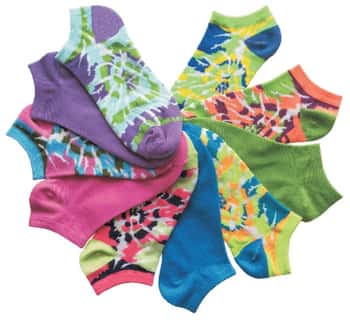 Women's No Show Novelty Socks - Two Tone Tie-Dye Print - 10-Pair Packs - Size 9-11