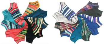 Women's No Show Novelty Socks - Two Tone Stripes - 10-Pair Packs - Size 9-11