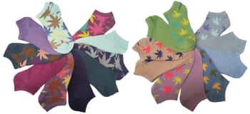 Women's No Show Novelty Socks - Two Tone Leaf Print - 10-Pair Packs - Size 9-11
