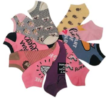 Women's No Show Novelty Socks - Porcupine, Koala, Royal Queen Print - 10-Pair Packs - Size 9-11