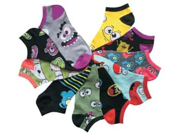 Women's No Show Novelty Socks - Monster Print - 10-Pair Packs - Size 9-11