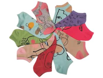 Women's No Show Novelty Socks - Cubism Art Print - 10-Pair Packs - Size 9-11