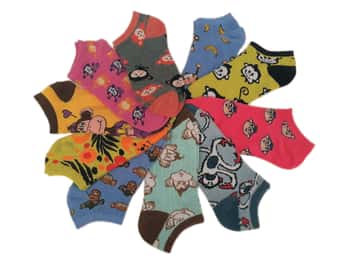Women's No Show Novelty Socks - Monkey Print - 10-Pair Packs - Size 9-11