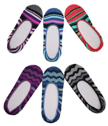 Women's No-Show Ped Sock Footliners - Striped Prints - Size 9-11 - 3-Pair Packs
