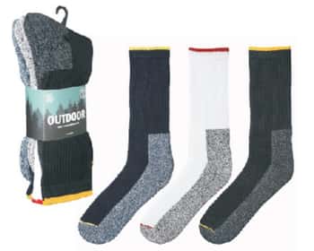 Men's Outdoor Heavy Duty Hiking Boot Socks w/ Two Tone Trim Details - Assorted Colors - 3-Pair Packs