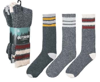 Men's Outdoor Heavy Duty Hiking Boot Socks - Two Tone Striped Trim - 3-Pair Packs