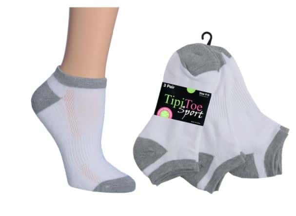 Women's Cushioned Ankle Socks w/ Grey Heel Toe White Size