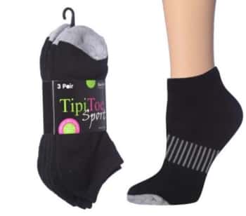 Women's Cushioned Ankle Sock w/ Striped Patterns - Black  - Size 9-11 - 3-Pair Packs