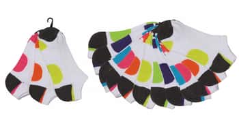 Girl's Cushioned Low Cut Socks - Black & White w/ Neon Dots - Size 6-8 - 3-Pair Packs