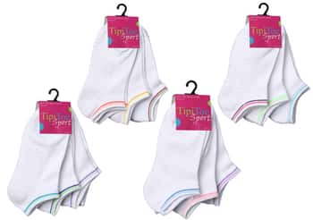 Girl's Cushioned Low Cut Socks - White w/ Striped Accents - Size 6-8 - 3-Pair Packs