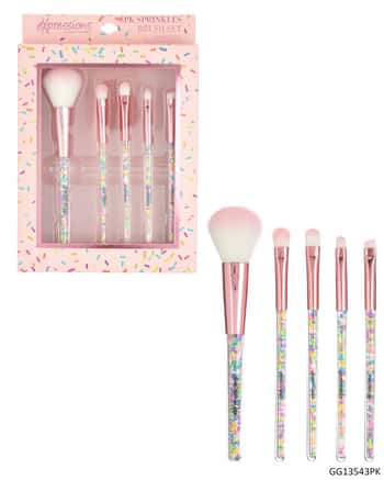 5 PC. Embroidered Sprinkle Make-Up Brush Set - Pink