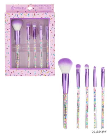 6 PC. Embroidered Sprinkle Make-Up Brush Set - Purple