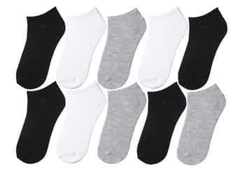 Girl's No Show Socks - Black/White/Grey - Size 6-8 - 10-Pair Packs