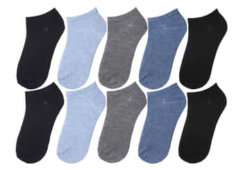 Girl's No Show Socks - Black/Blue/Grey - Size 6-8 - 10-Pair Packs